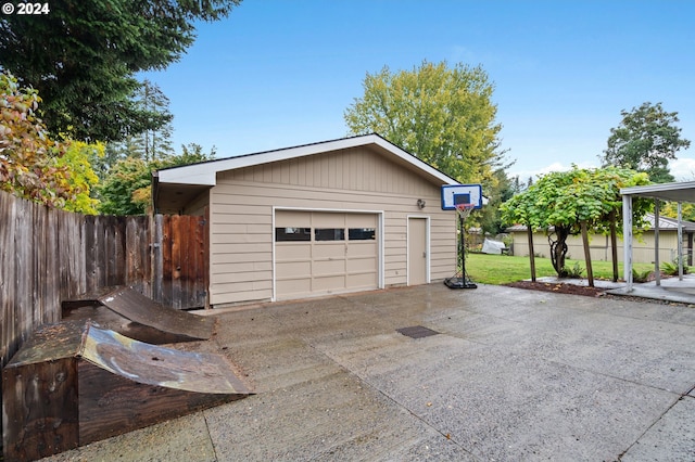 garage with a yard