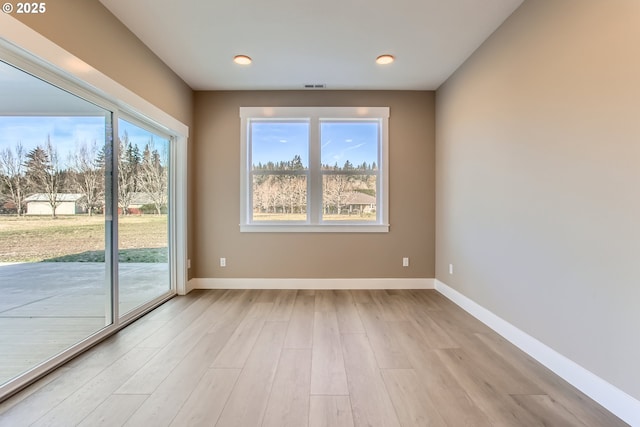 empty room featuring a wealth of natural light and light hardwood / wood-style floors