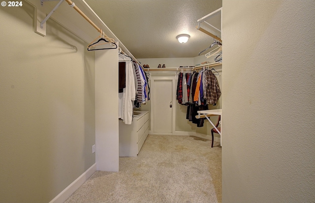 spacious closet featuring light carpet