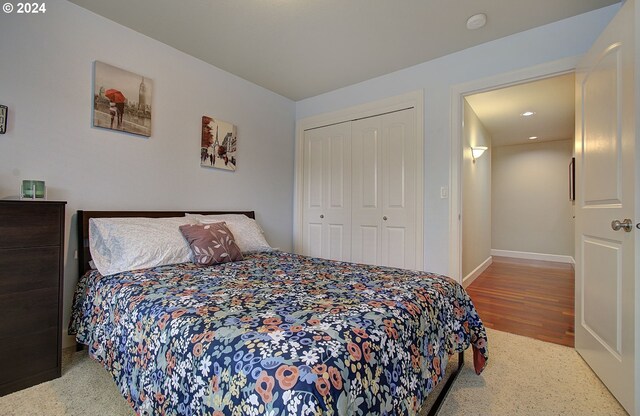 bedroom featuring a closet and wood-type flooring