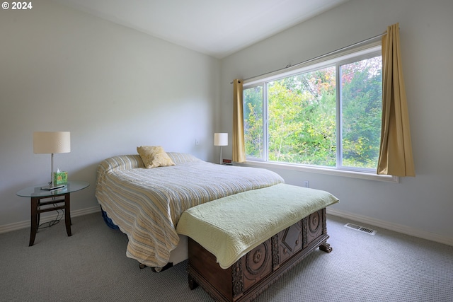 bedroom featuring visible vents, baseboards, and carpet flooring