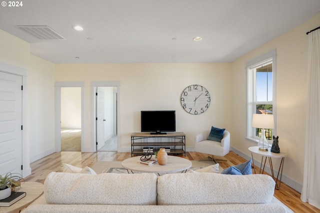 living room featuring light hardwood / wood-style flooring and plenty of natural light