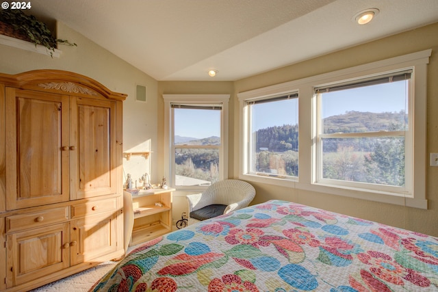 14115 N Bank Rd, Roseburg, OR 97470 - bedroom featuring multiple windows, lofted ceiling, and recessed lighting