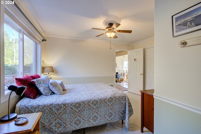 14115 N Bank Rd, Roseburg, OR 97470 - carpeted bedroom with crown molding and ceiling fan