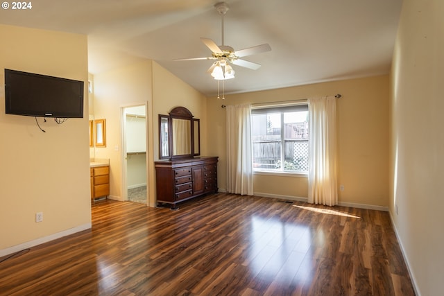 interior space with dark hardwood / wood-style floors and ceiling fan