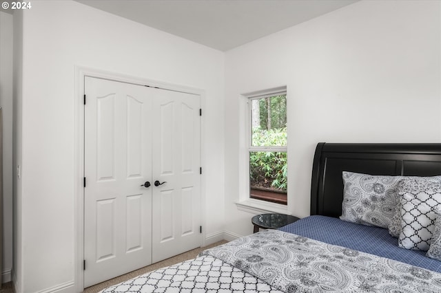 bedroom with carpet floors and a closet