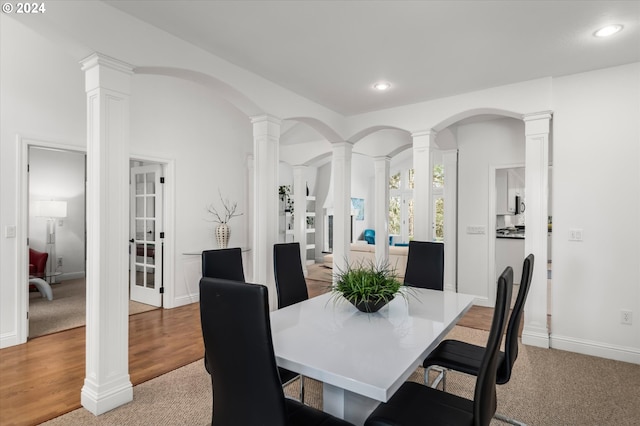 view of carpeted dining area