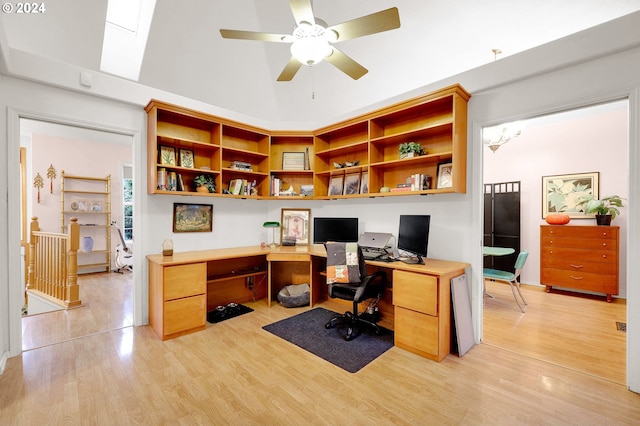 office area featuring ceiling fan and light hardwood / wood-style floors