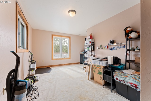 home office with carpet flooring and baseboards