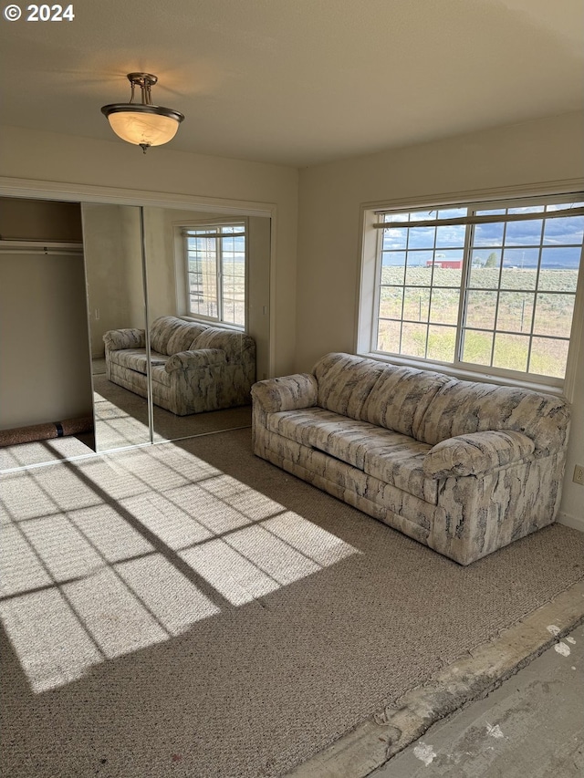 unfurnished living room with carpet flooring