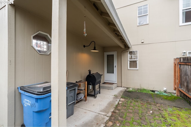 entrance to property featuring a patio