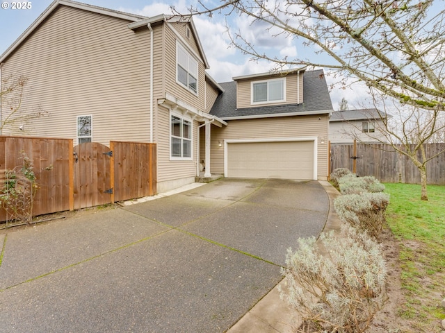 exterior space with a garage