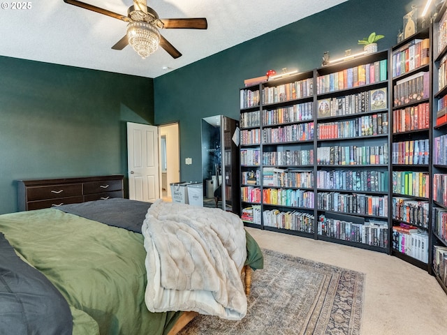 bedroom featuring carpet floors and ceiling fan