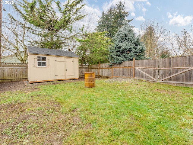 view of yard with a shed