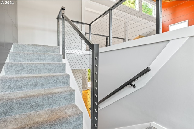 stairway featuring wood finished floors