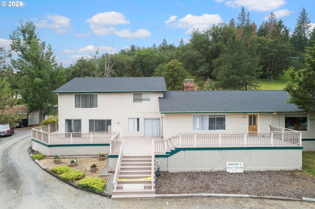 view of front of home with a deck