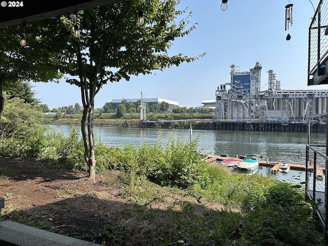 property view of water with a dock