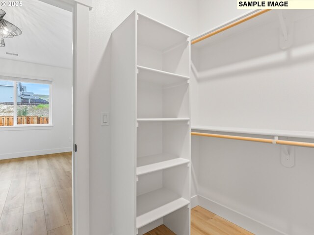 walk in closet featuring visible vents and wood finished floors