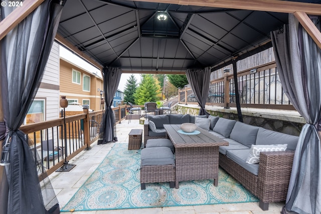 view of patio / terrace featuring outdoor lounge area and a gazebo