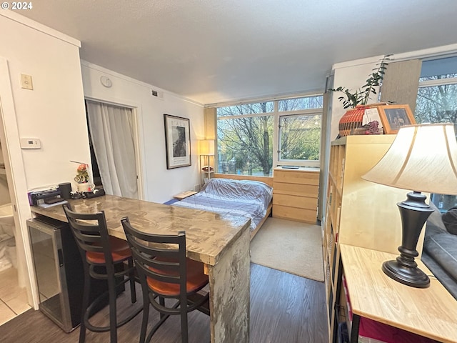 bedroom featuring multiple windows and dark hardwood / wood-style floors