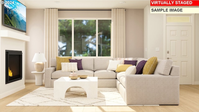 living room with light hardwood / wood-style floors