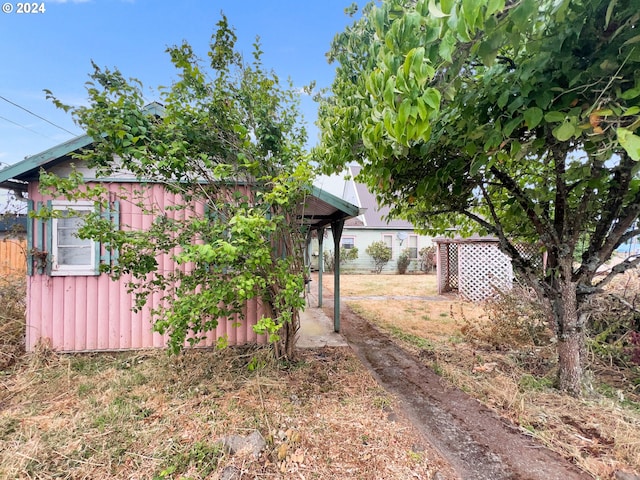 view of yard with a storage shed