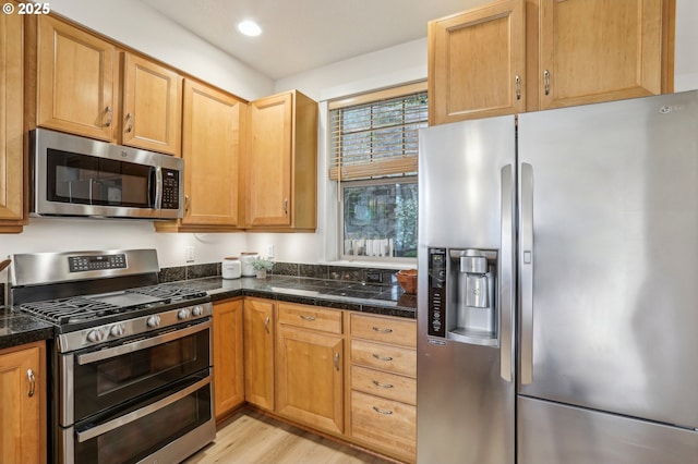 kitchen with light hardwood / wood-style flooring and stainless steel appliances