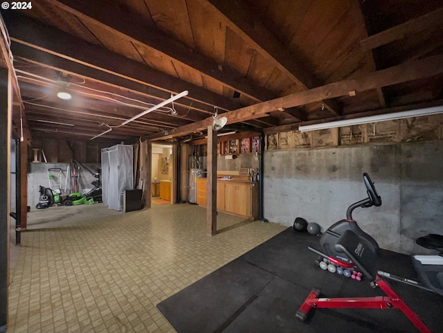 basement featuring water heater