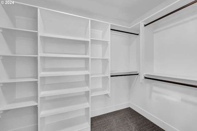 spacious closet featuring dark carpet