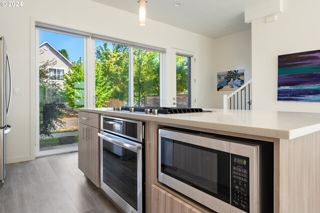 kitchen featuring appliances with stainless steel finishes and hardwood / wood-style flooring