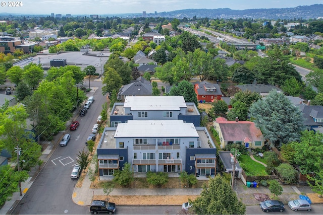 drone / aerial view with a mountain view