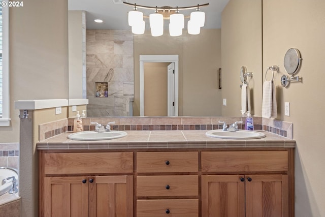 bathroom with plus walk in shower and vanity