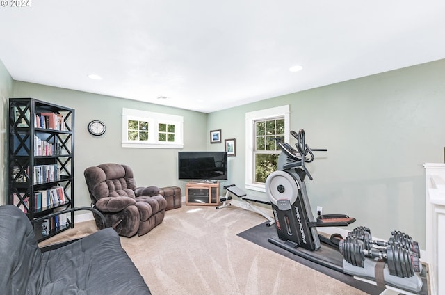 exercise room with carpet floors