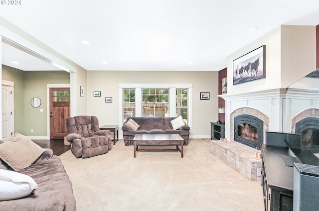 living room featuring light colored carpet