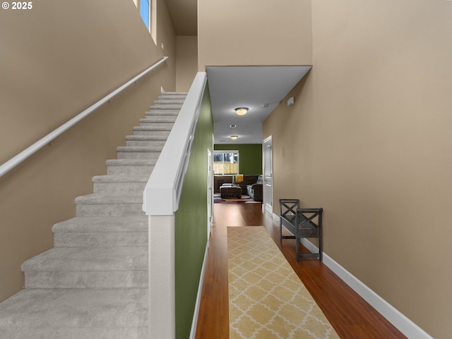 stairway with wood-type flooring