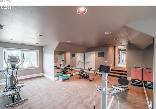 workout area with light carpet