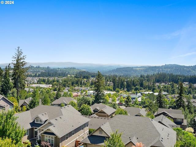 drone / aerial view featuring a mountain view