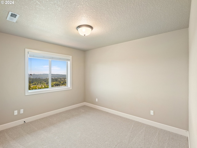 carpeted empty room with a textured ceiling