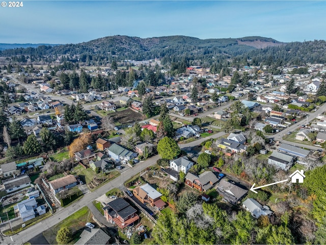 drone / aerial view featuring a mountain view