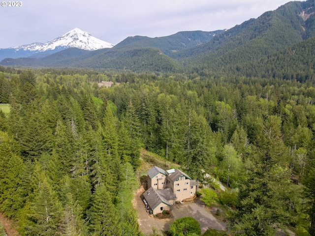 bird's eye view with a mountain view and a view of trees