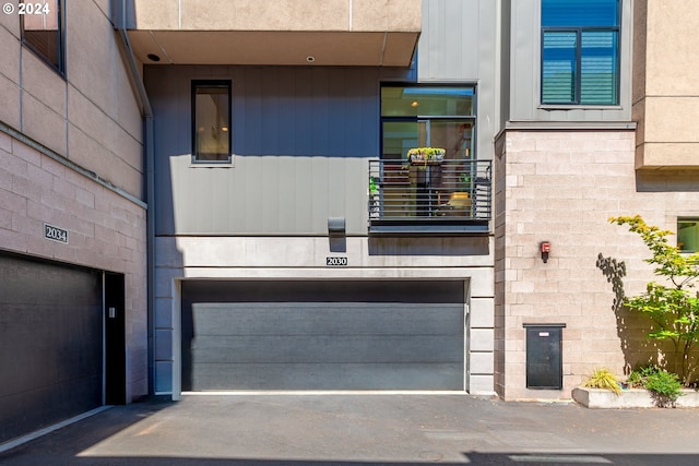 exterior space with a garage