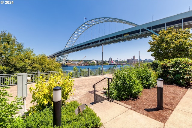 view of patio / terrace featuring a water view