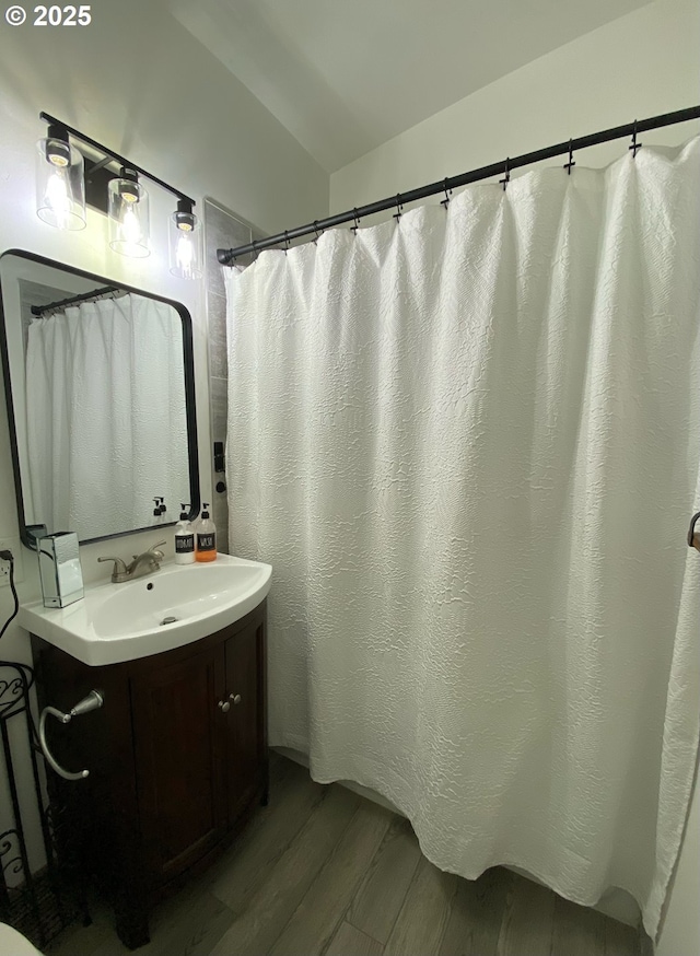 bathroom featuring wood finished floors and vanity