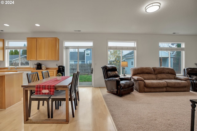 dining room with plenty of natural light and light hardwood / wood-style flooring