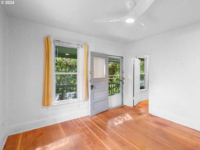 interior space featuring a wealth of natural light, light hardwood / wood-style flooring, and ceiling fan