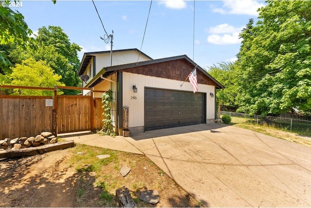 exterior space with a garage