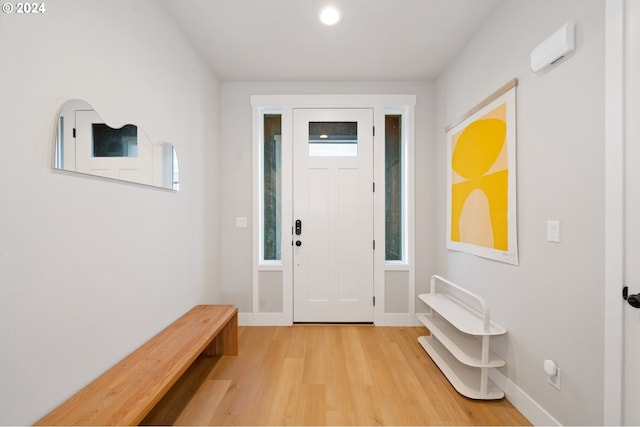 foyer entrance with light hardwood / wood-style flooring