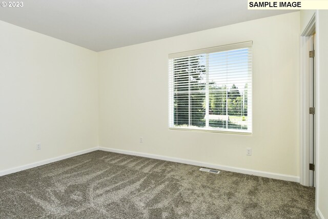 empty room with visible vents, baseboards, and carpet