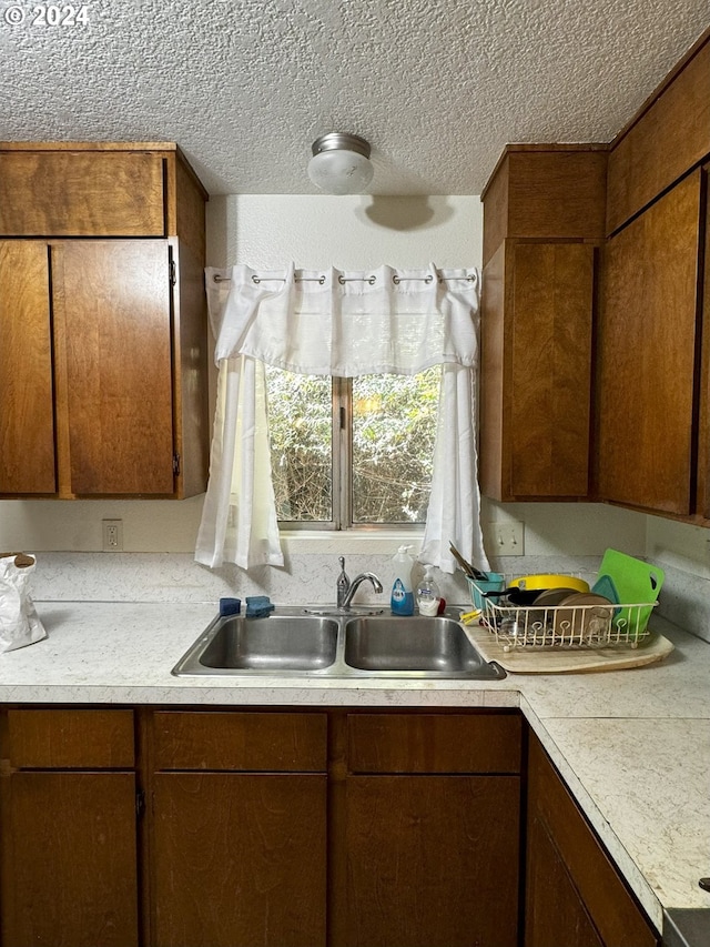 kitchen with sink and a textured ceiling