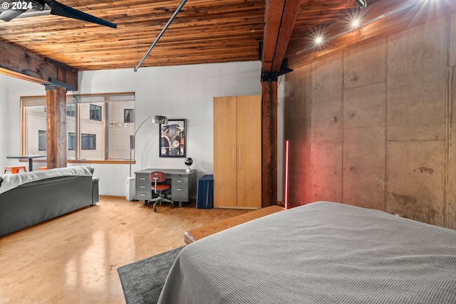 bedroom featuring wooden ceiling